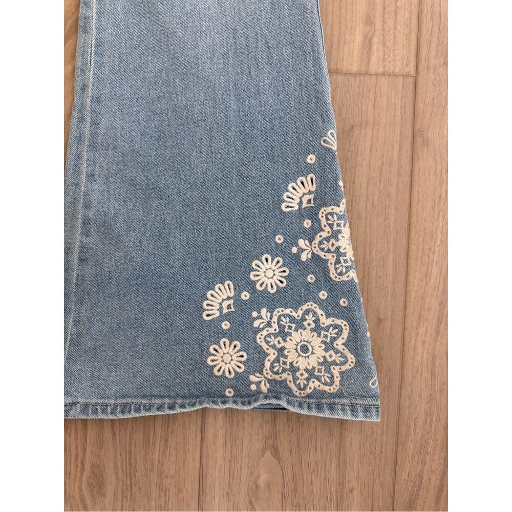 Hollister Light Blue Flare Jeans with White Floral Embroidered Hem - Picture 4 of 8